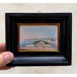 View Of Naples, 20th-century Neapolitan Gouache 