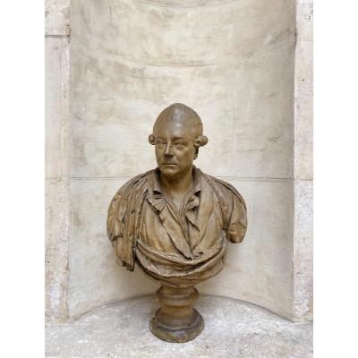 Buste D’homme En Plâtre Patiné, Philippe-Laurent Roland (style de)