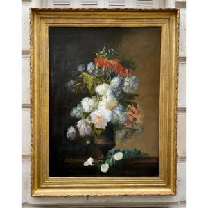 Bouquet De Fleurs, Huile Sur Toile Signée De Calix Vers 1860