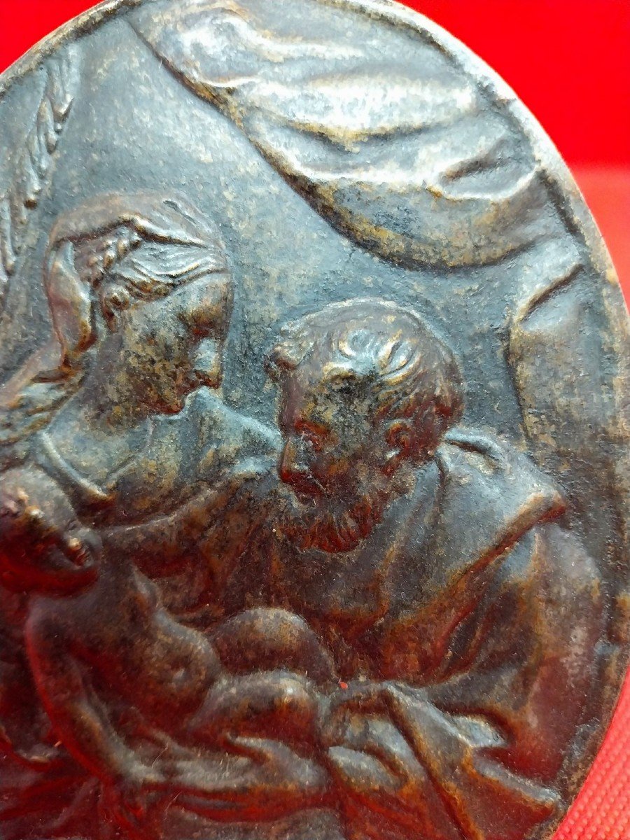 Plaque Ovale En Bronze "sainte Famille" 18ème-photo-3