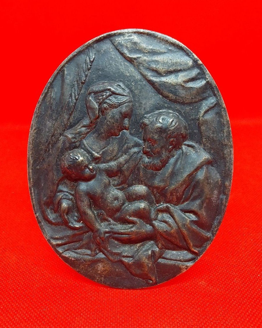 Plaque Ovale En Bronze "sainte Famille" 18ème