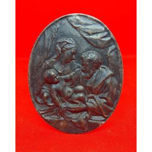 Plaque Ovale En Bronze "sainte Famille" 18ème