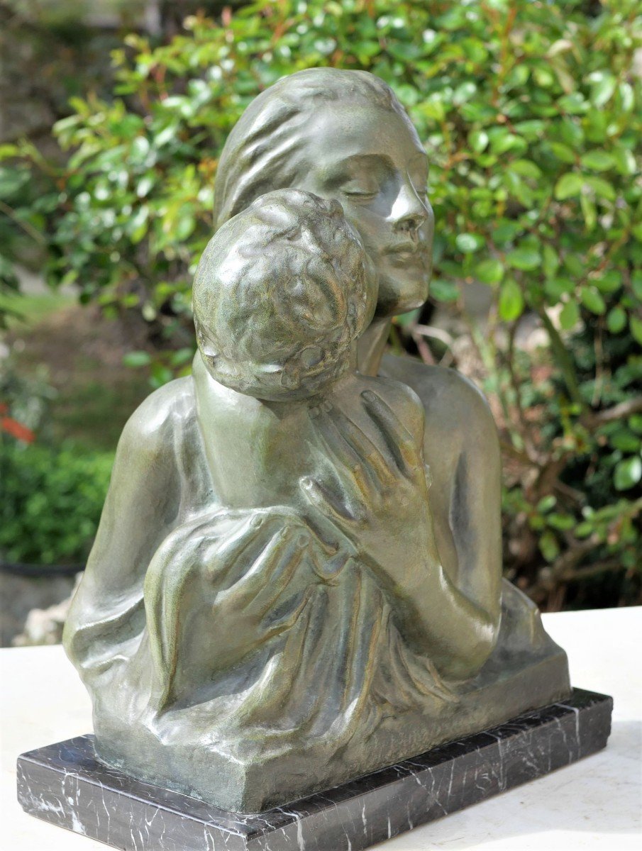 Art Déco - Sculpture Bronze Maternité  - Patine Verte - Années 30 - Cipriani YMA23CIP001-photo-3