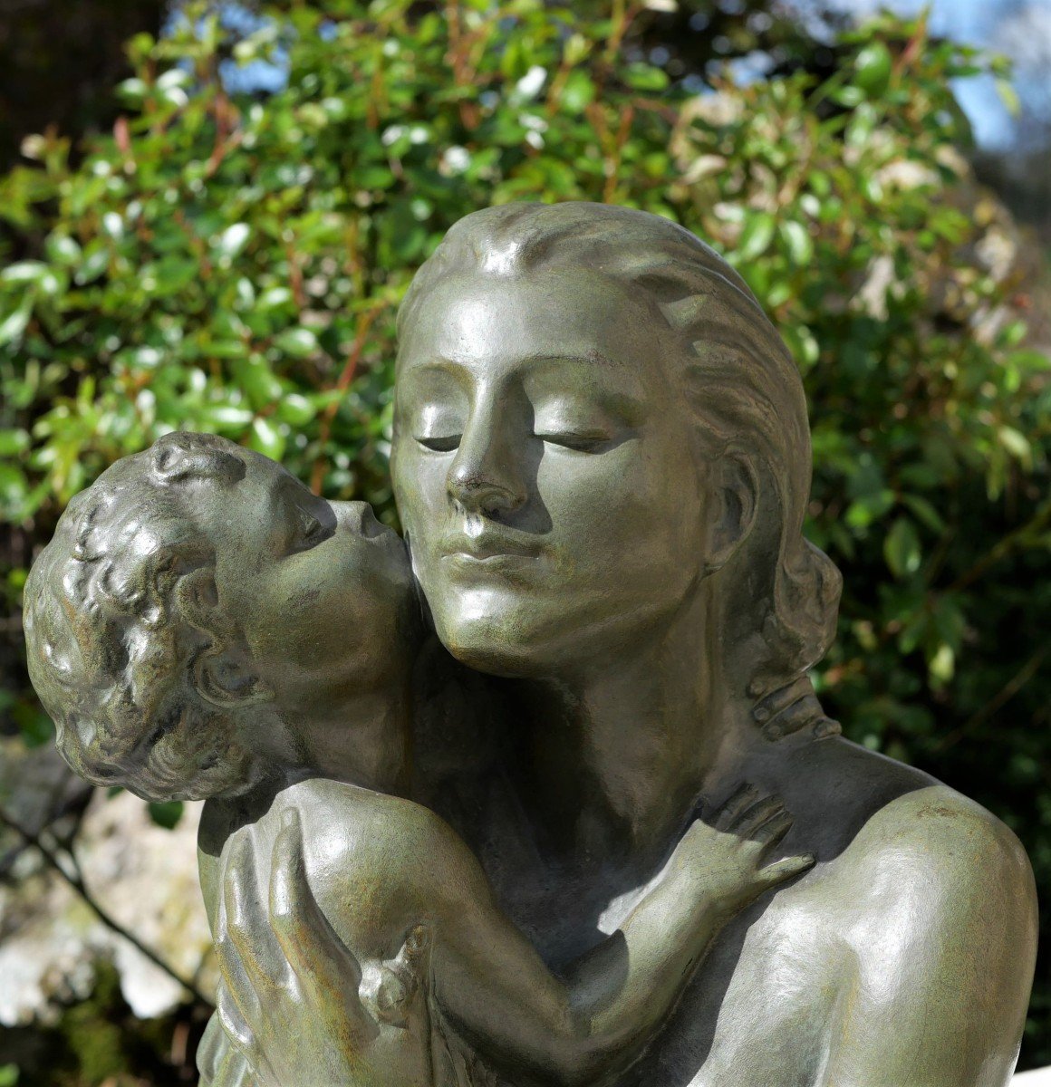 Art Déco - Sculpture Bronze Maternité  - Patine Verte - Années 30 - Cipriani YMA23CIP001-photo-1