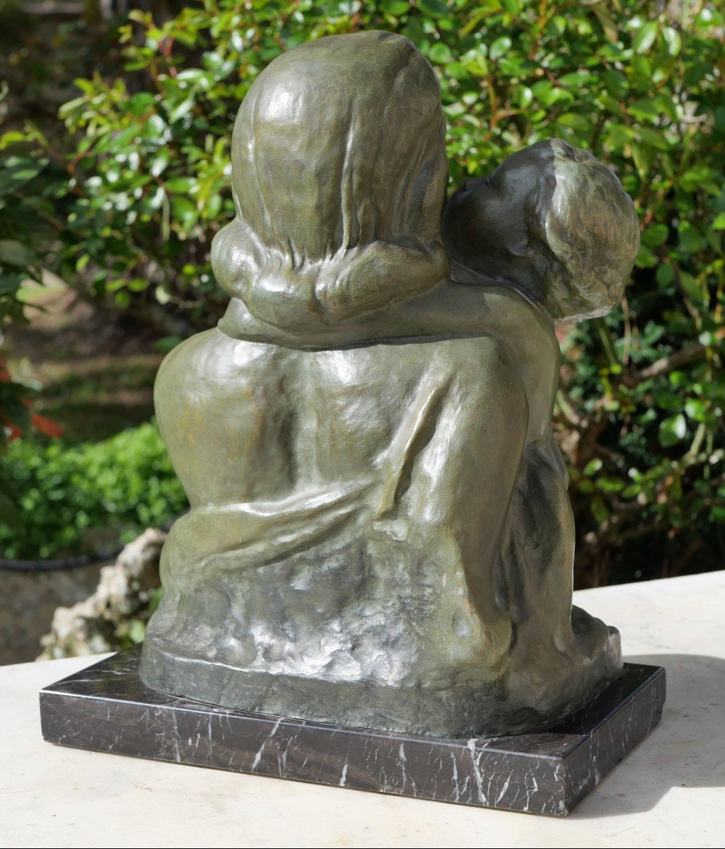 Art Deco - Maternity Bronze Sculpture - Green Patina - 1930s - Cipriani-photo-2