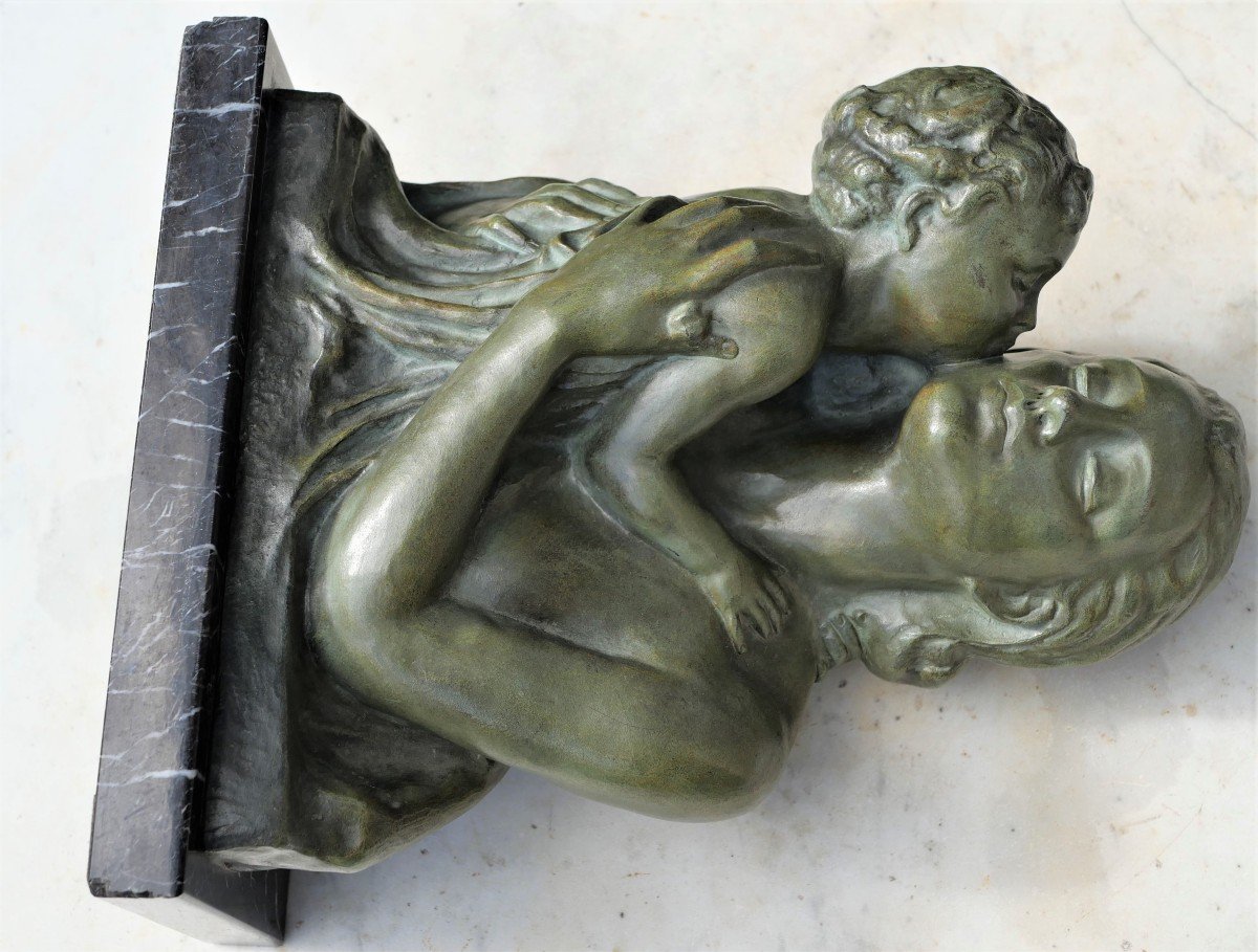 Art Deco - Maternity Bronze Sculpture - Green Patina - 1930s - Cipriani-photo-5