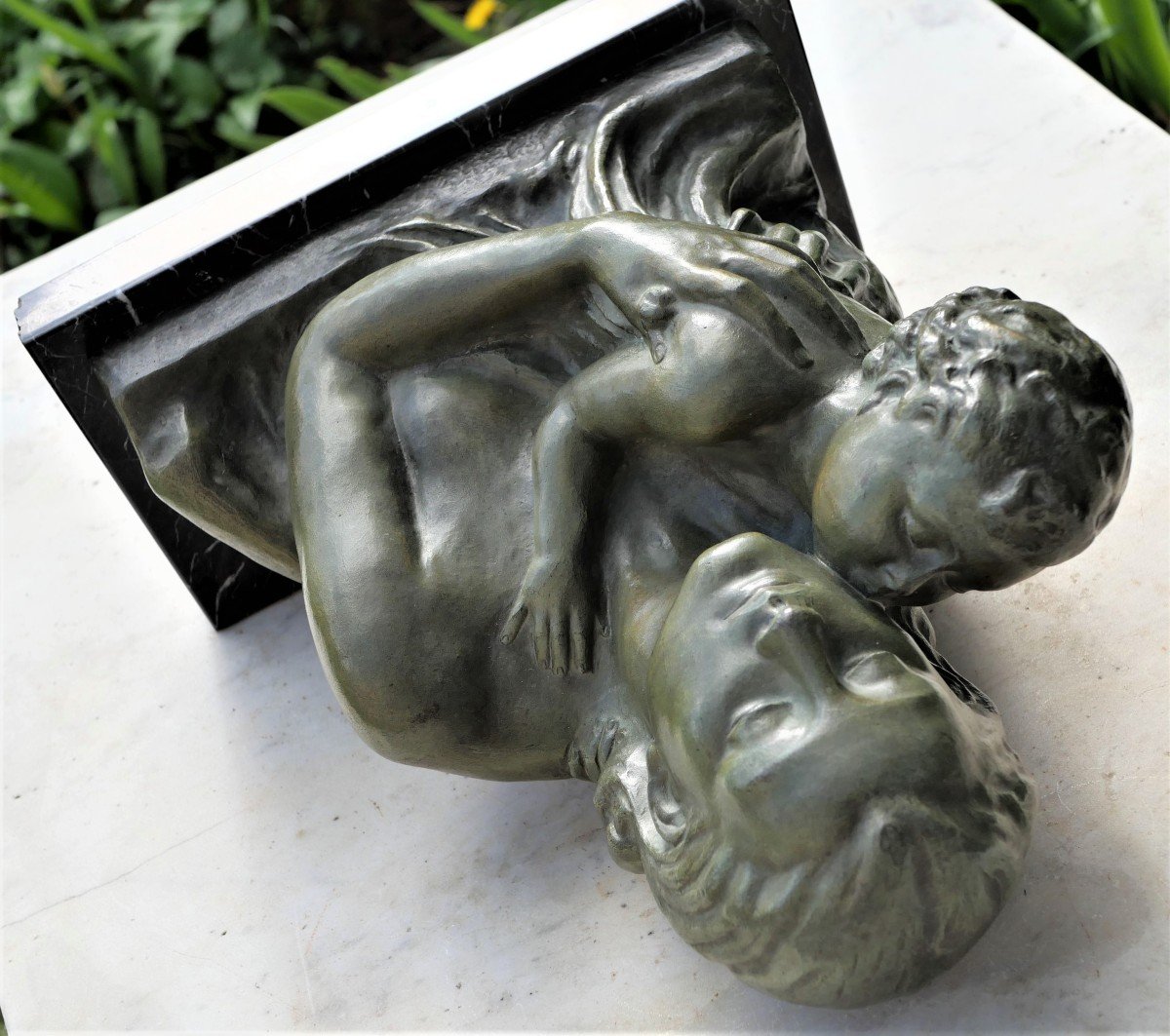 Art Déco - Sculpture Bronze Maternité  - Patine Verte - Années 30 - Cipriani YMA23CIP001-photo-6