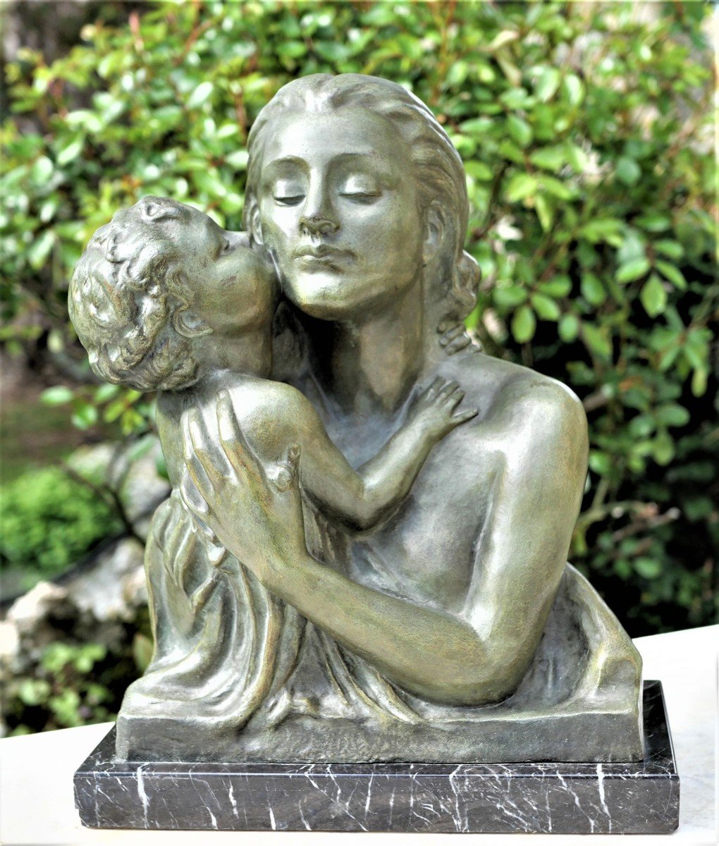 Art Deco - Maternity Bronze Sculpture - Green Patina - 1930s - Cipriani