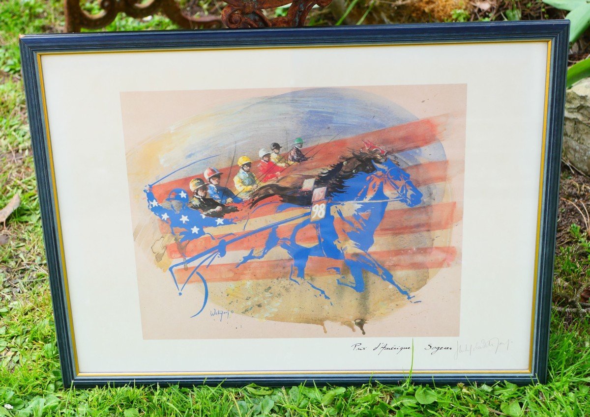 Lithograph, Framed Silkscreen, Signed Under Glass - Grand Prix d'Amérique 1998