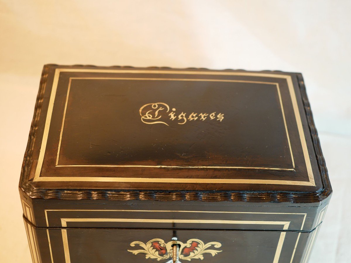 Cigar Humidor Box - Napoleon III Marquetry - Second Empire - 19th Century-photo-2