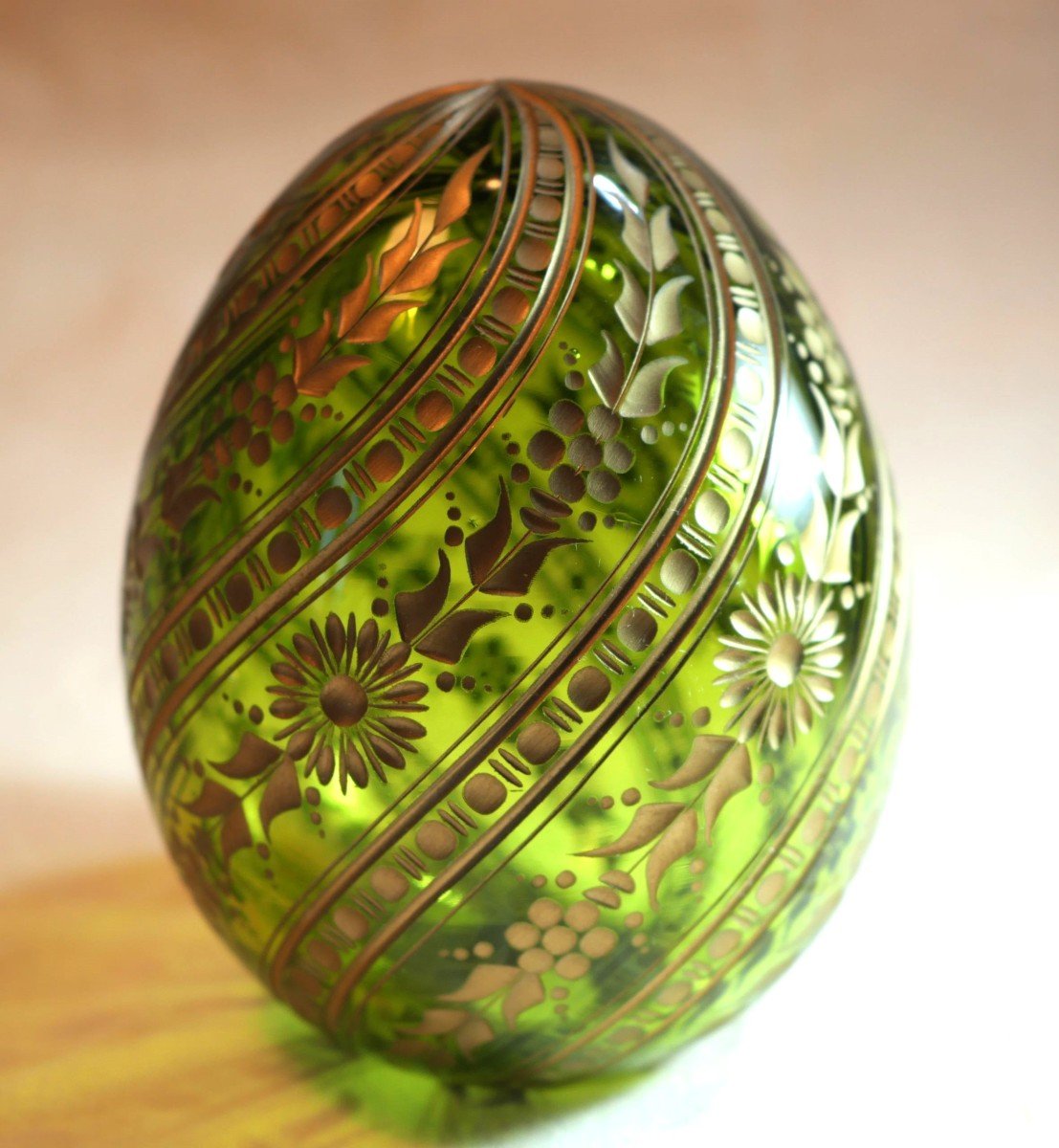 Faberge Style Egg Large Green Engraved Russian Production 70s/80s-photo-2