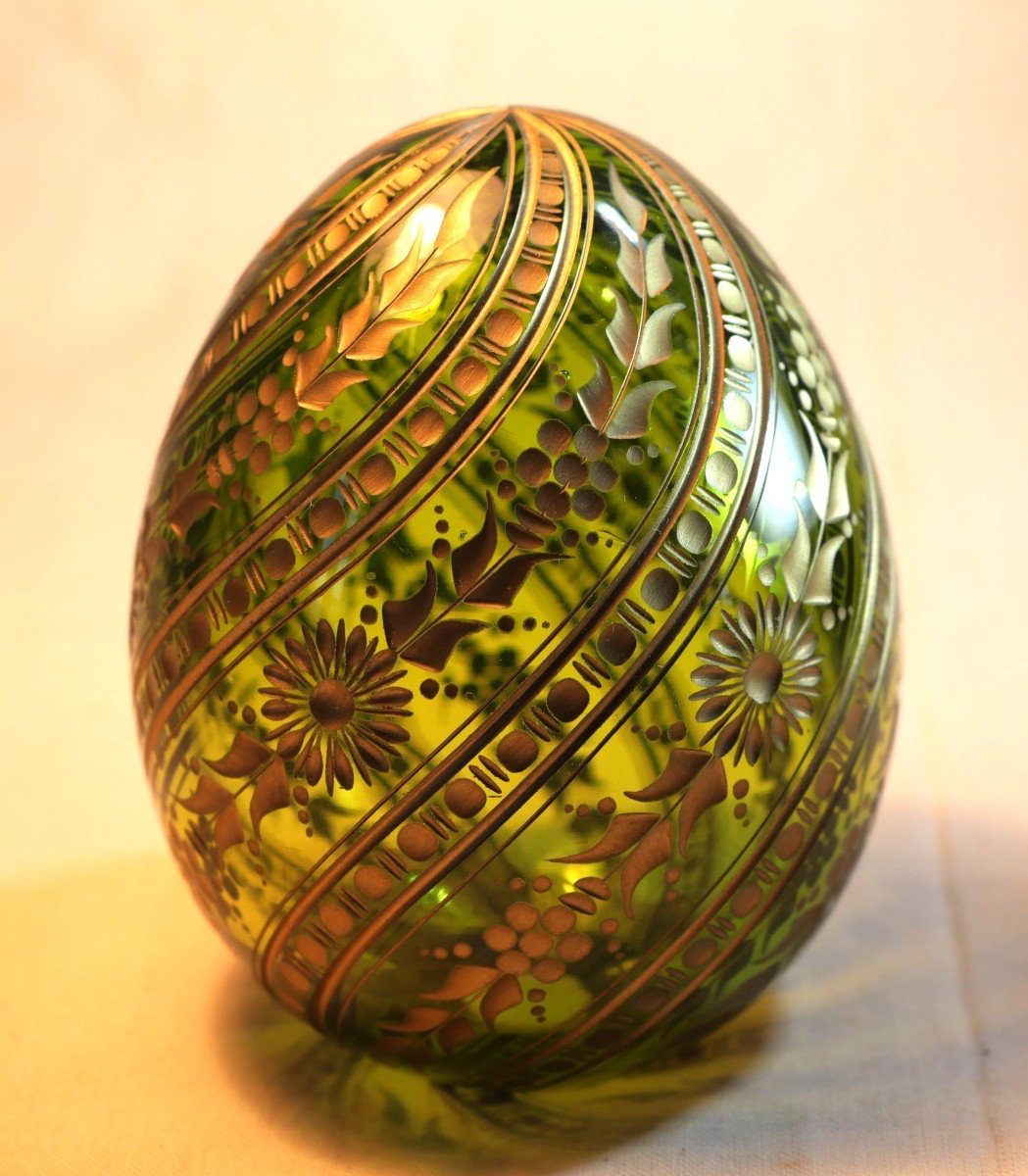 Faberge Style Egg Large Green Engraved Russian Production 70s/80s-photo-3