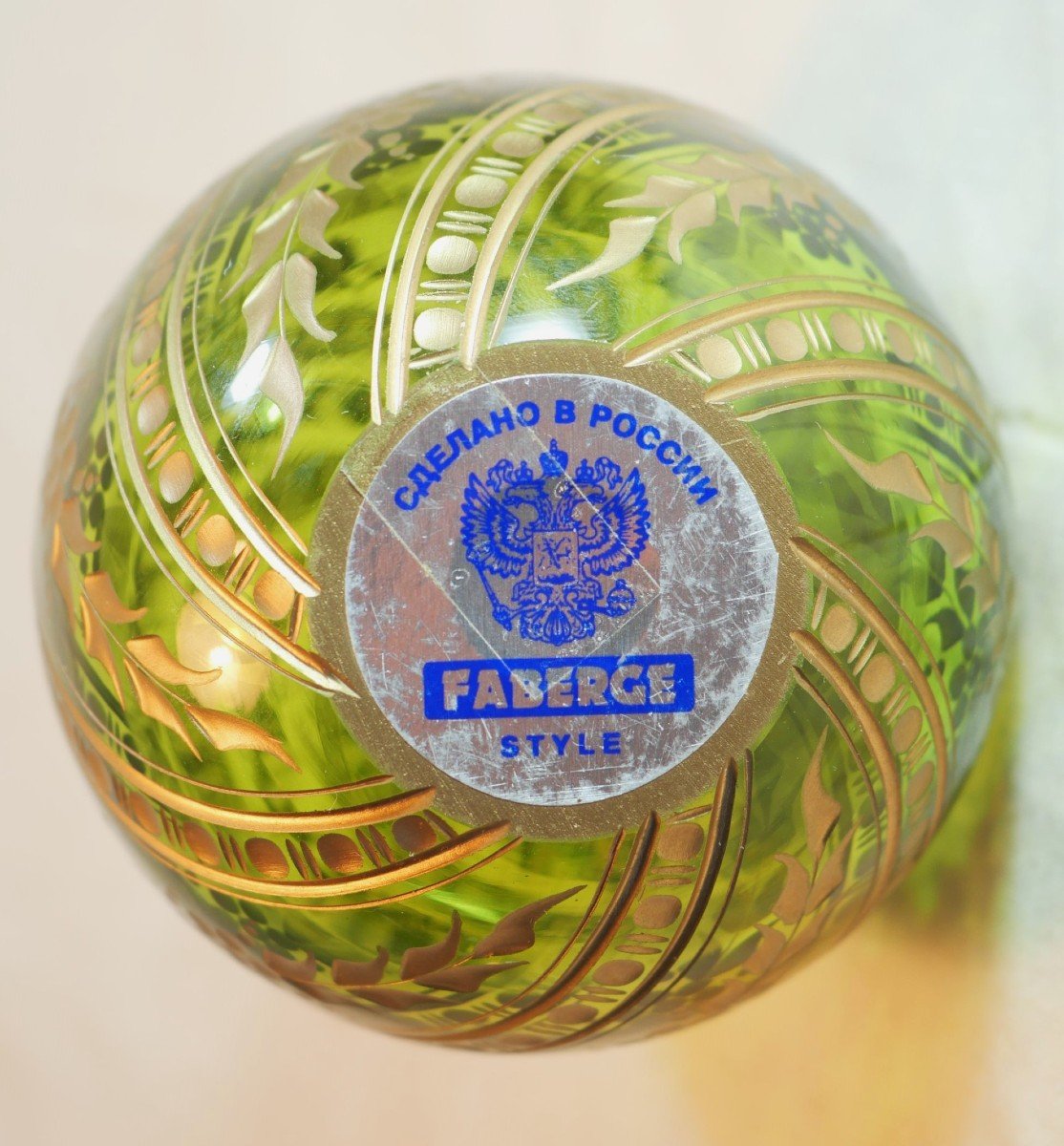 Faberge Style Egg Large Green Engraved Russian Production 70s/80s-photo-1