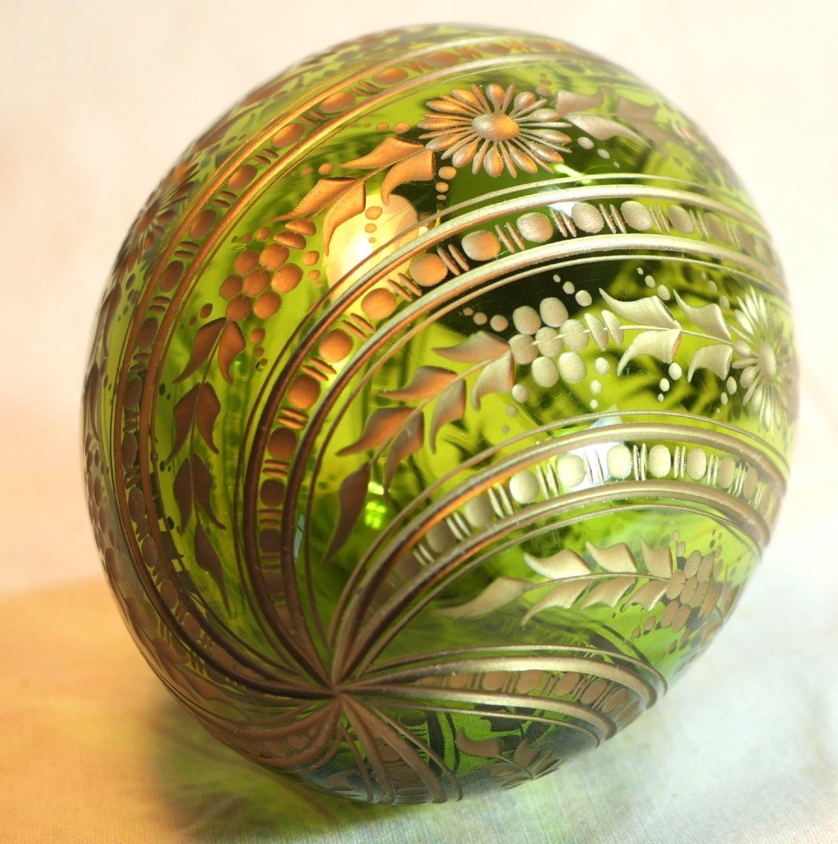 Faberge Style Egg Large Green Engraved Russian Production 70s/80s-photo-4
