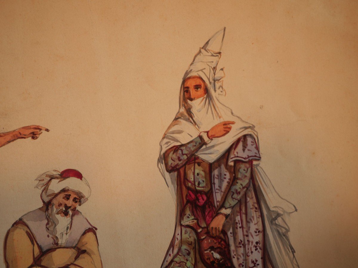 Aquarelle à l'Encre + Couleurs - Thaïlande Mandarin Royaume De Siam En Visite En Turquie XIX-photo-4