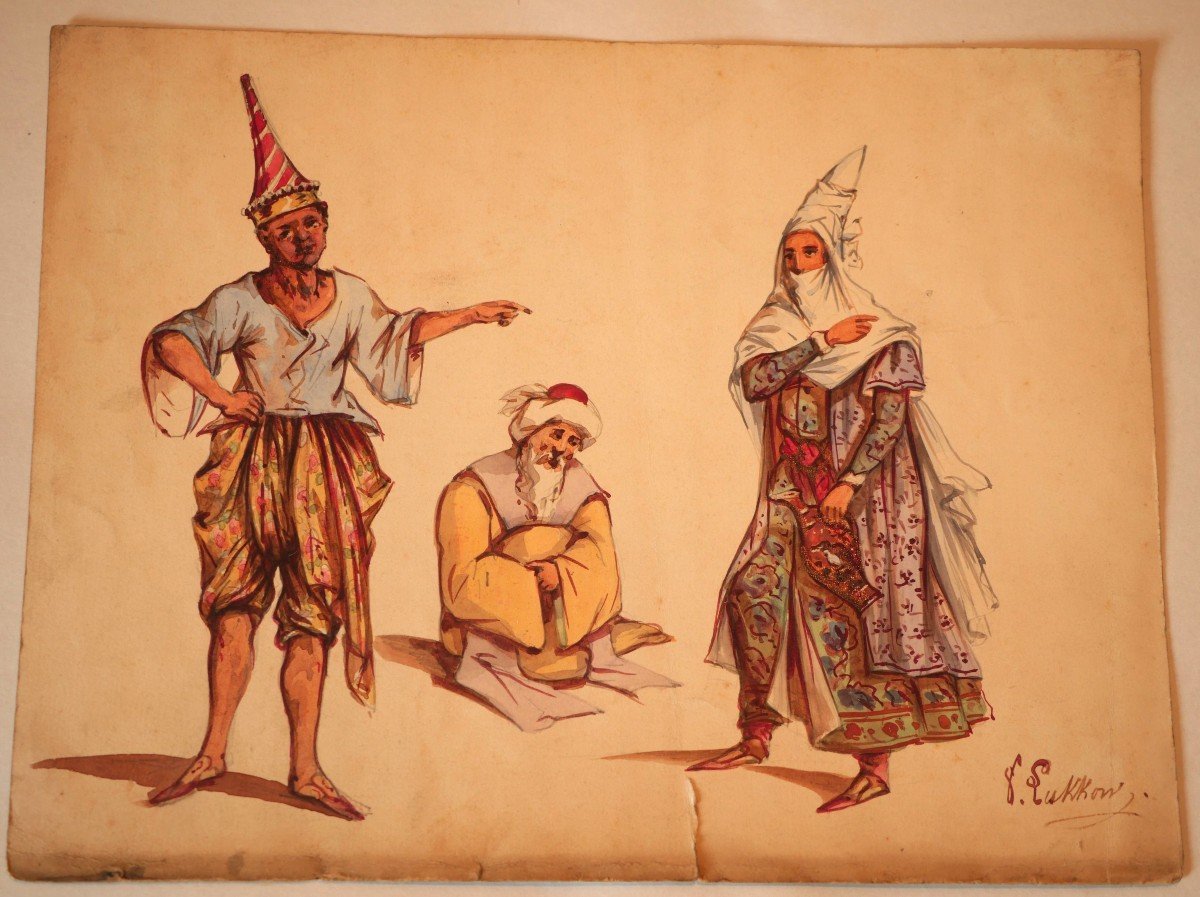 Aquarelle à l'Encre + Couleurs - Thaïlande Mandarin Royaume De Siam En Visite En Turquie XIX