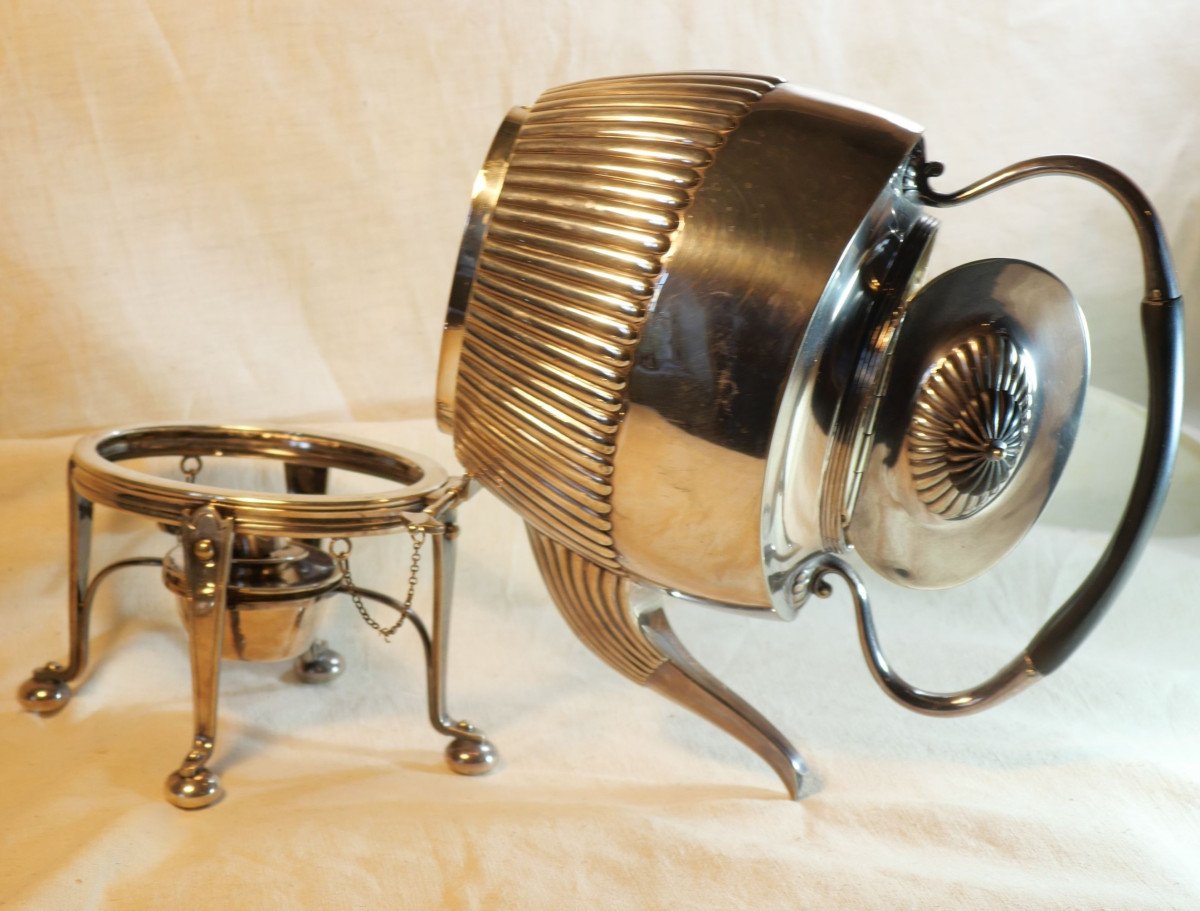 British Samovar Art Deco Silver Metal Gadrooned Decor Ebony Handles Early 20th Century Sdb25sam001-photo-1