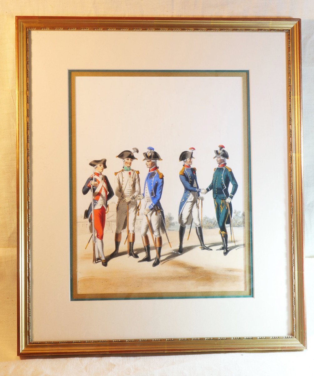 Uniformes Anciens Officiers Armée Française 1790 Gravure Encadrement Professionnel Lbv24cad014-photo-2