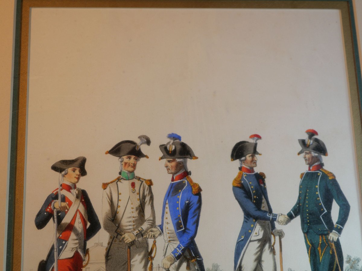 Uniformes Anciens Officiers Armée Française 1790 Gravure Encadrement Professionnel Lbv24cad014-photo-4