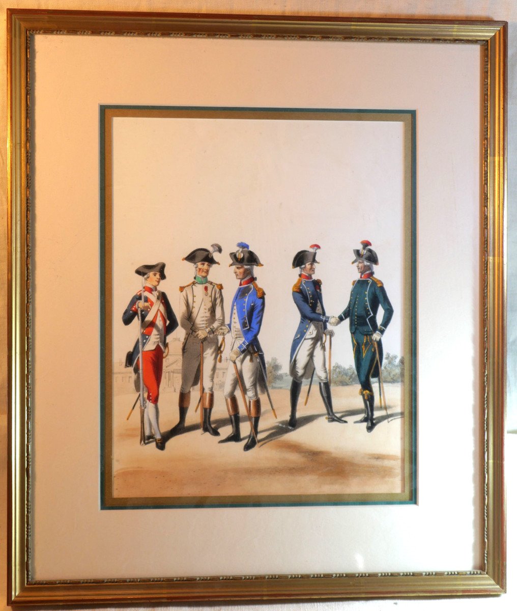 Uniformes Anciens Officiers Armée Française 1790 Gravure Encadrement Professionnel Lbv24cad014
