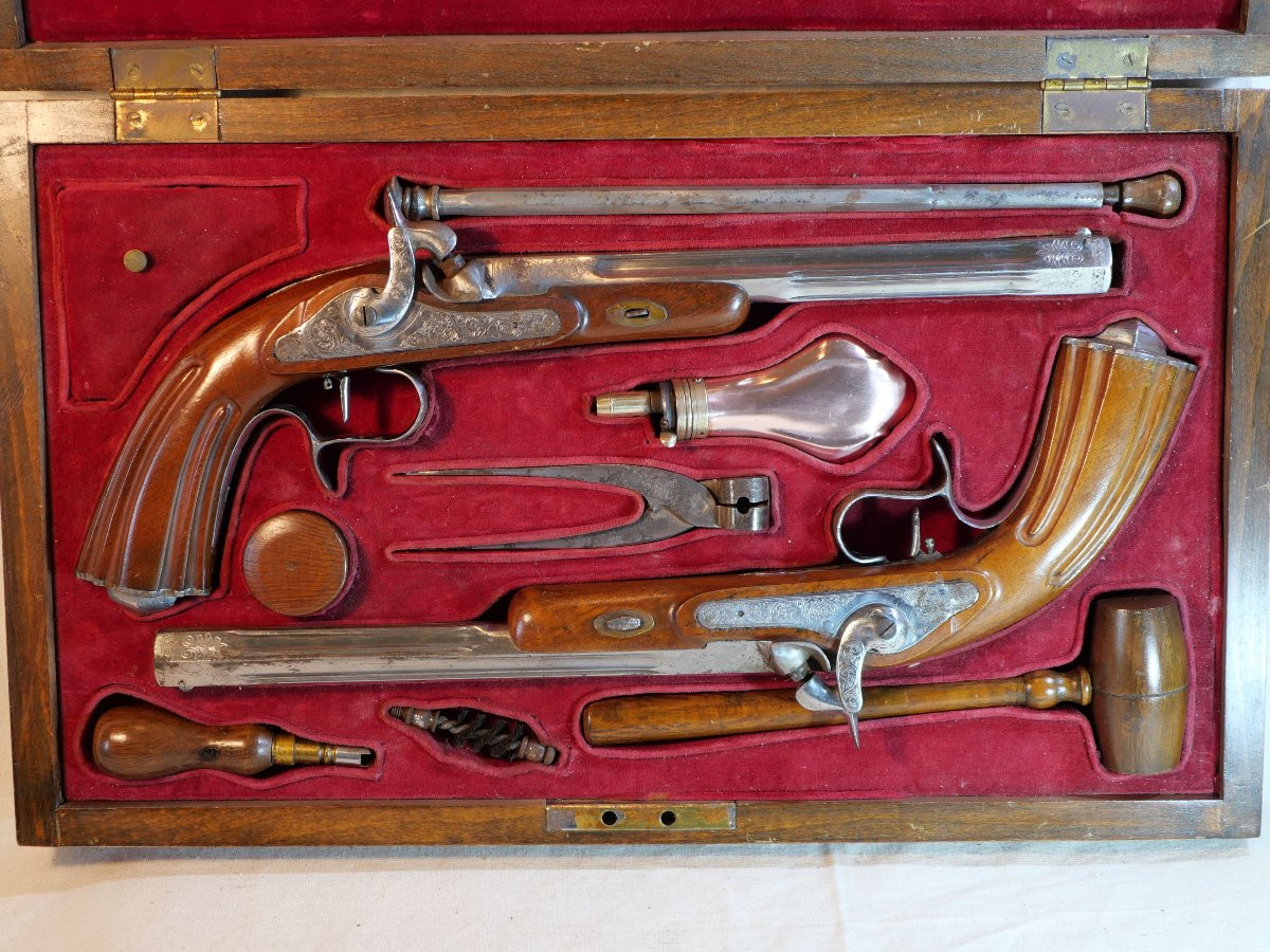 44 Caliber Dueling Percussion Pistol Set - 20th Century - Complete - Sdc25due001-photo-3