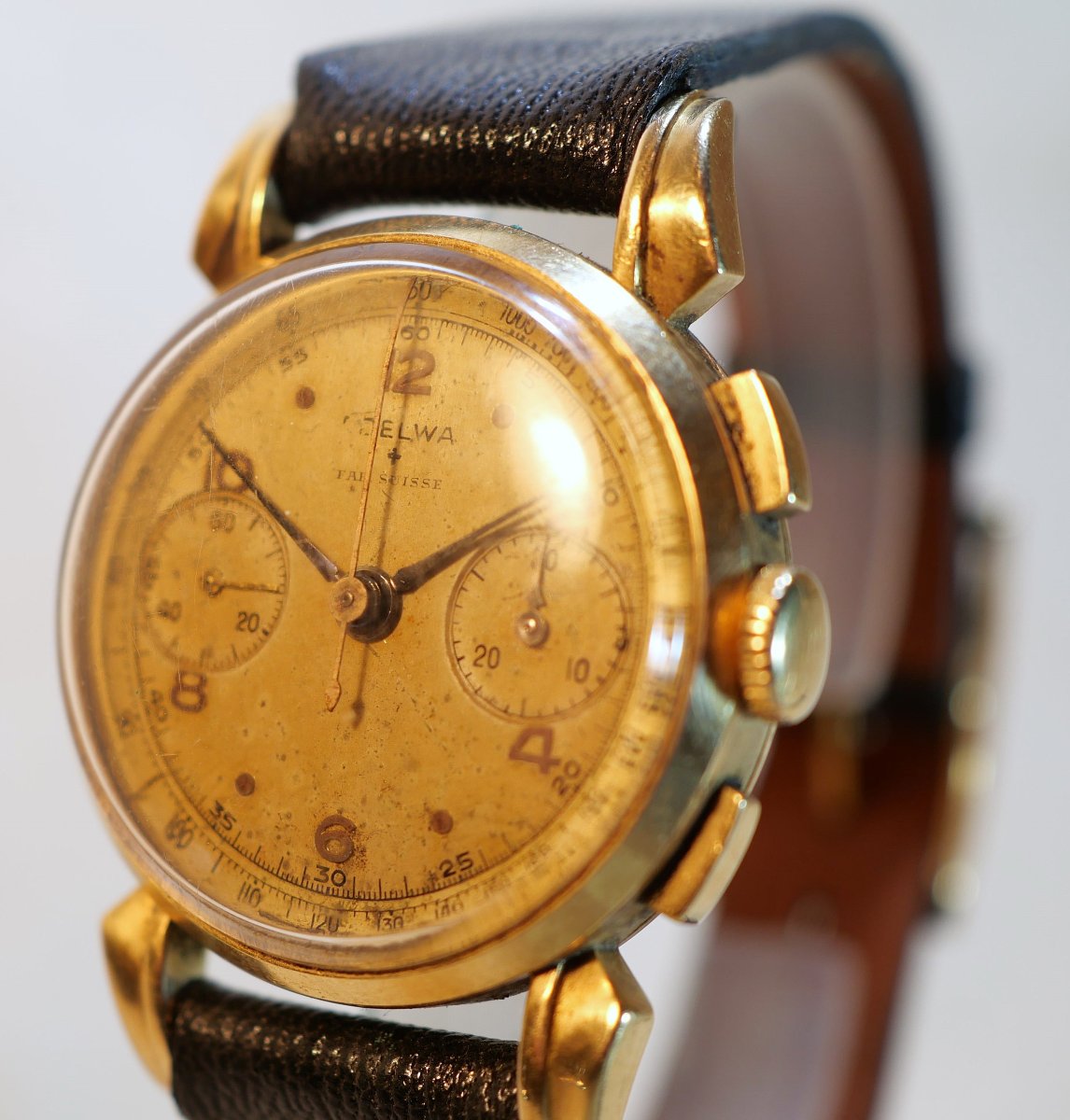 Delwa Swiss Men's Chronograph 18k Gold Wristwatch Caliber Landeron 13 Lcl22chr001-photo-3