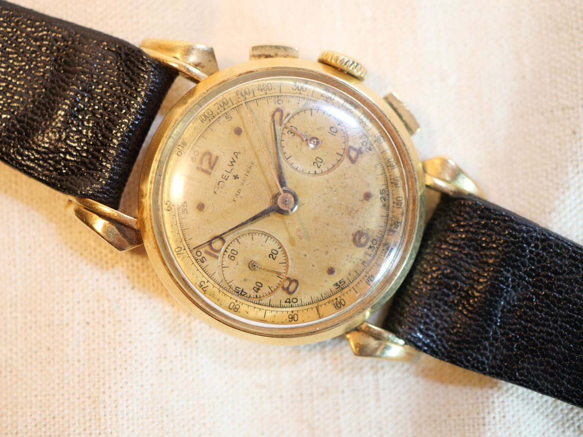 Delwa Swiss Men's Chronograph 18k Gold Wristwatch Caliber Landeron 13 Lcl22chr001-photo-4