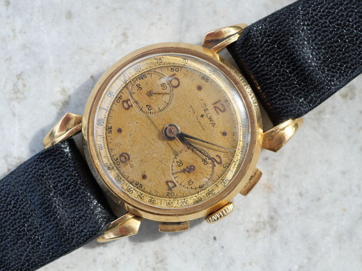 Delwa Swiss Men's Chronograph 18k Gold Wristwatch Caliber Landeron 13 Lcl22chr001-photo-4