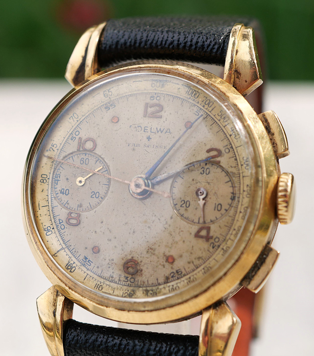 Delwa Swiss Men's Chronograph 18k Gold Wristwatch Caliber Landeron 13 Lcl22chr001