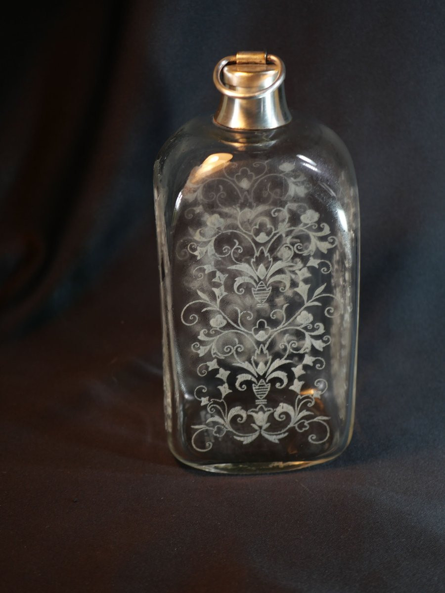 Baccarat Decanter With Engraved Sides Rocher Frères La Côte St André Silver Frame Stopper Cab25roc001-photo-1