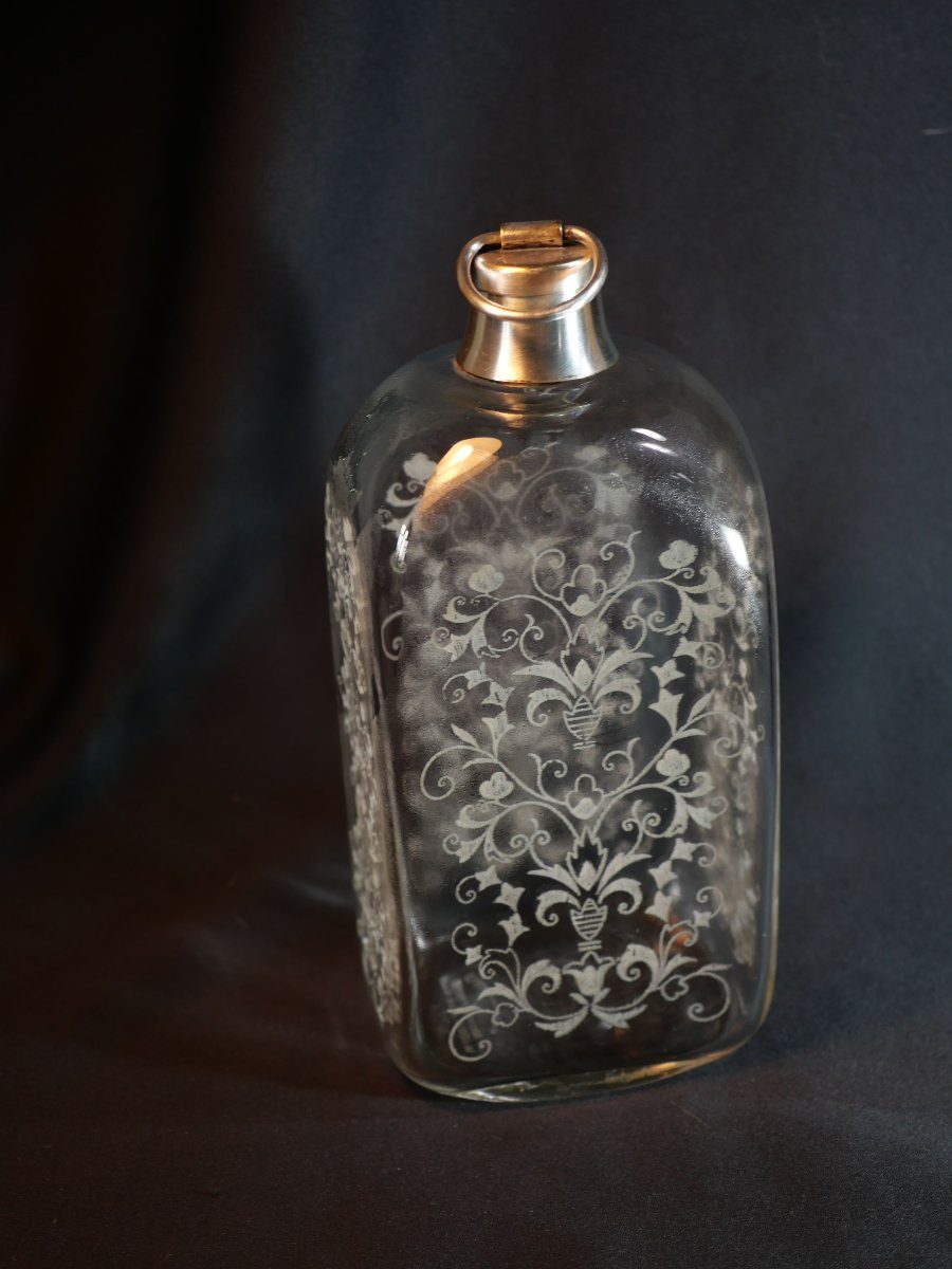 Baccarat Decanter With Engraved Sides Rocher Frères La Côte St André Silver Frame Stopper Cab25roc001-photo-2