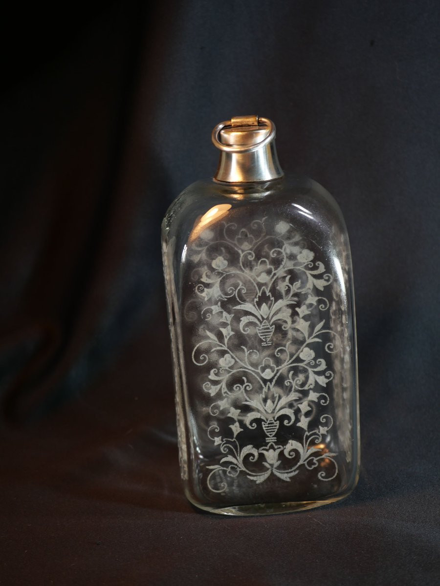 Baccarat Decanter With Engraved Sides Rocher Frères La Côte St André Silver Frame Stopper Cab25roc001-photo-3