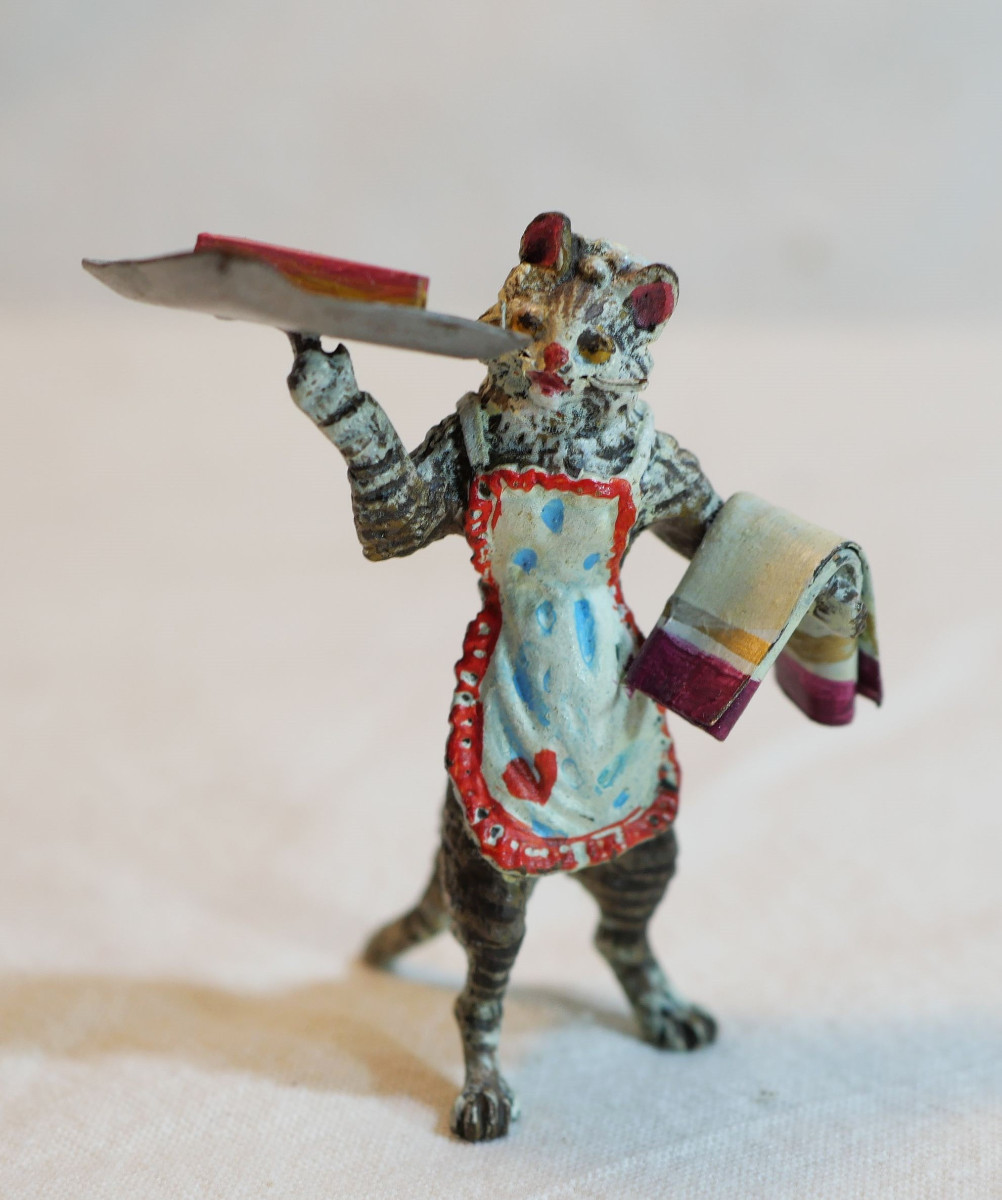 Bronze De Vienne Fritz Bermann  Petit Chat Au Plateau Avec Part De Gateau Per25bzv001
