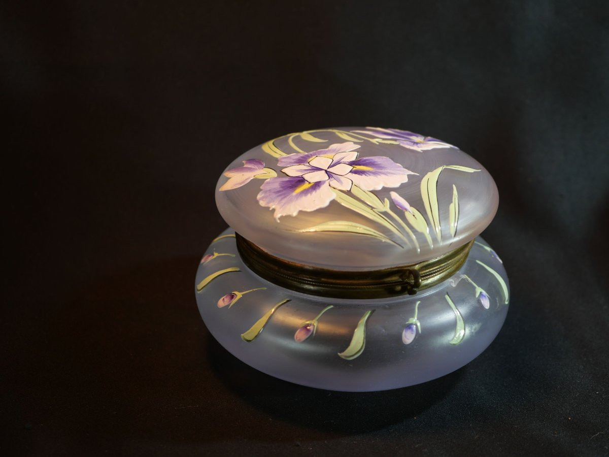 Art Nouveau Legras - Bombonnière En Verre émaillé Décorée d'Iris - Per25bom001-photo-3