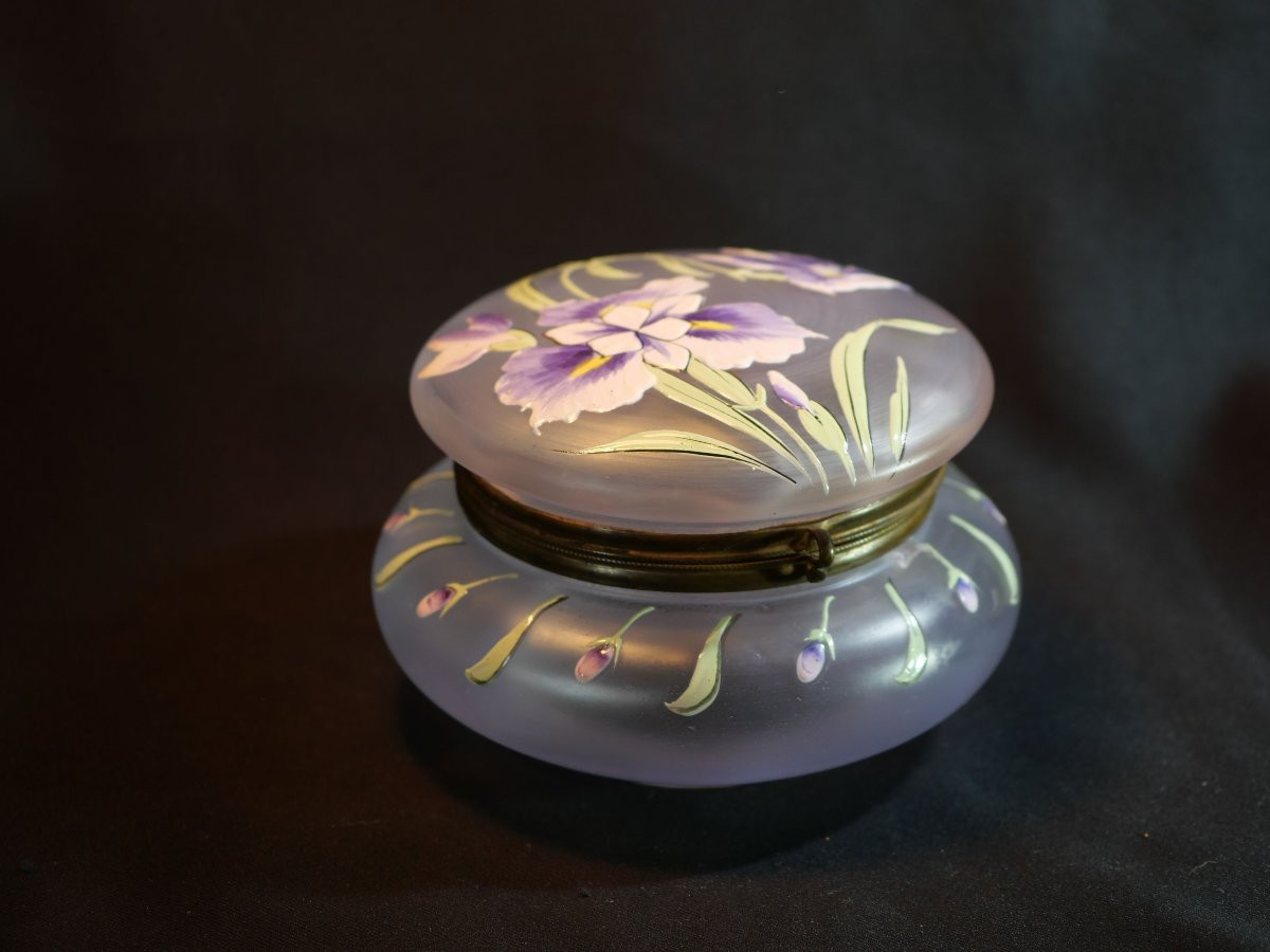 Art Nouveau Legras - Bombonnière En Verre émaillé Décorée d'Iris - Per25bom001-photo-4