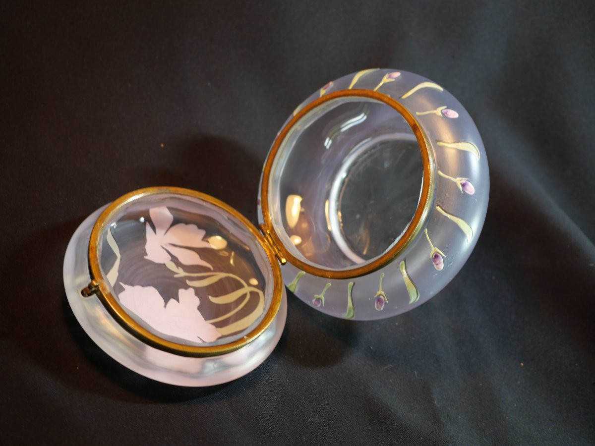 Art Nouveau Legras - Bombonnière En Verre émaillé Décorée d'Iris - Per25bom001-photo-2