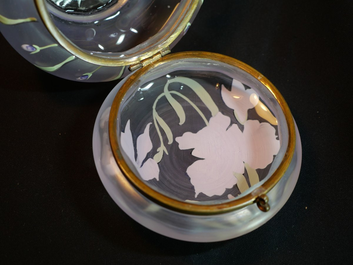 Art Nouveau Legras - Bombonnière En Verre émaillé Décorée d'Iris - Per25bom001-photo-4
