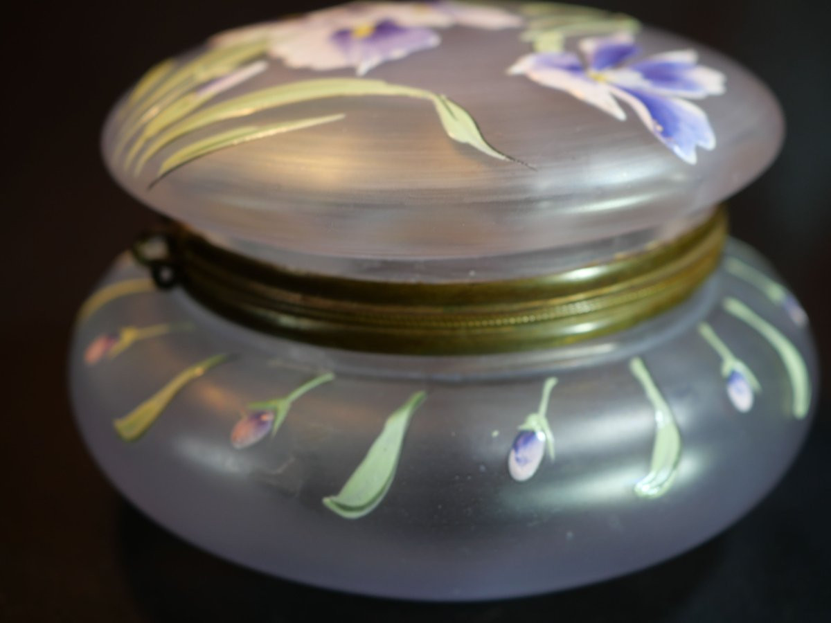 Art Nouveau Legras - Bombonnière En Verre émaillé Décorée d'Iris - Per25bom001-photo-7