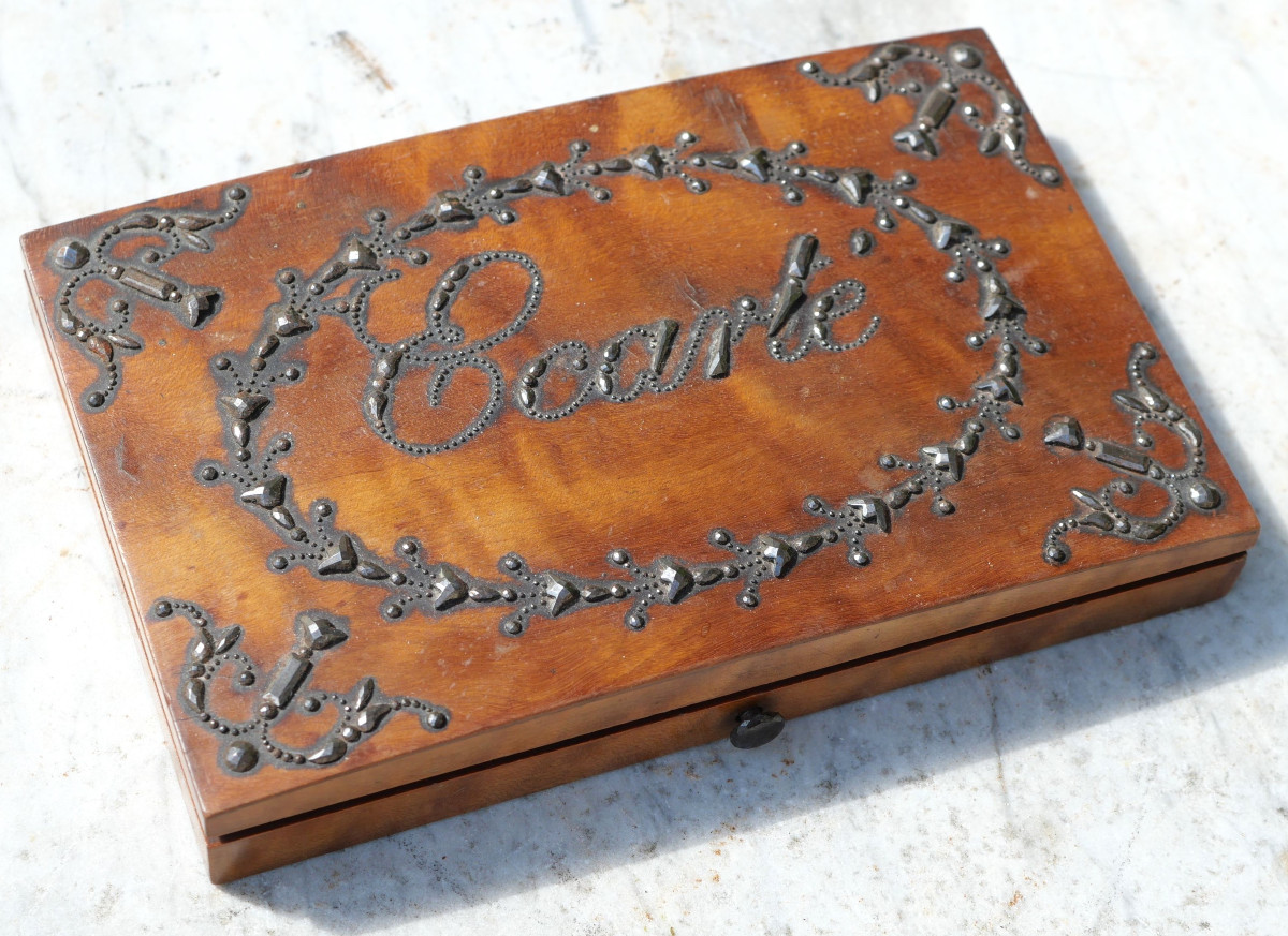 Box For Playing Cards With Metallic Decorations - 19th Century - Lis25crt001