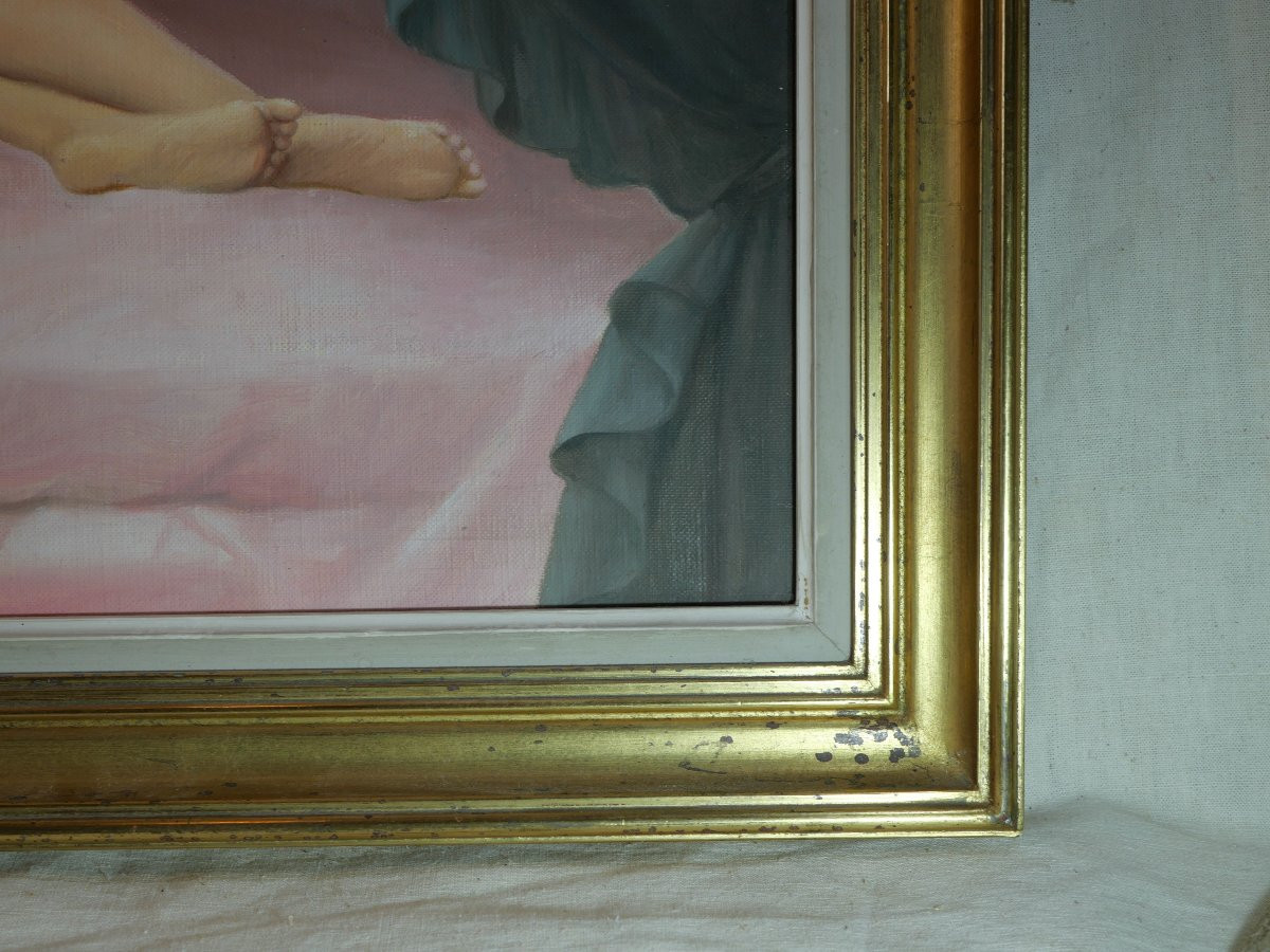 HST - Peinture R. HOUY (XXe siècle)  Femme nue callipyge noeud bleu huile sur toile SCN25HST001-photo-4