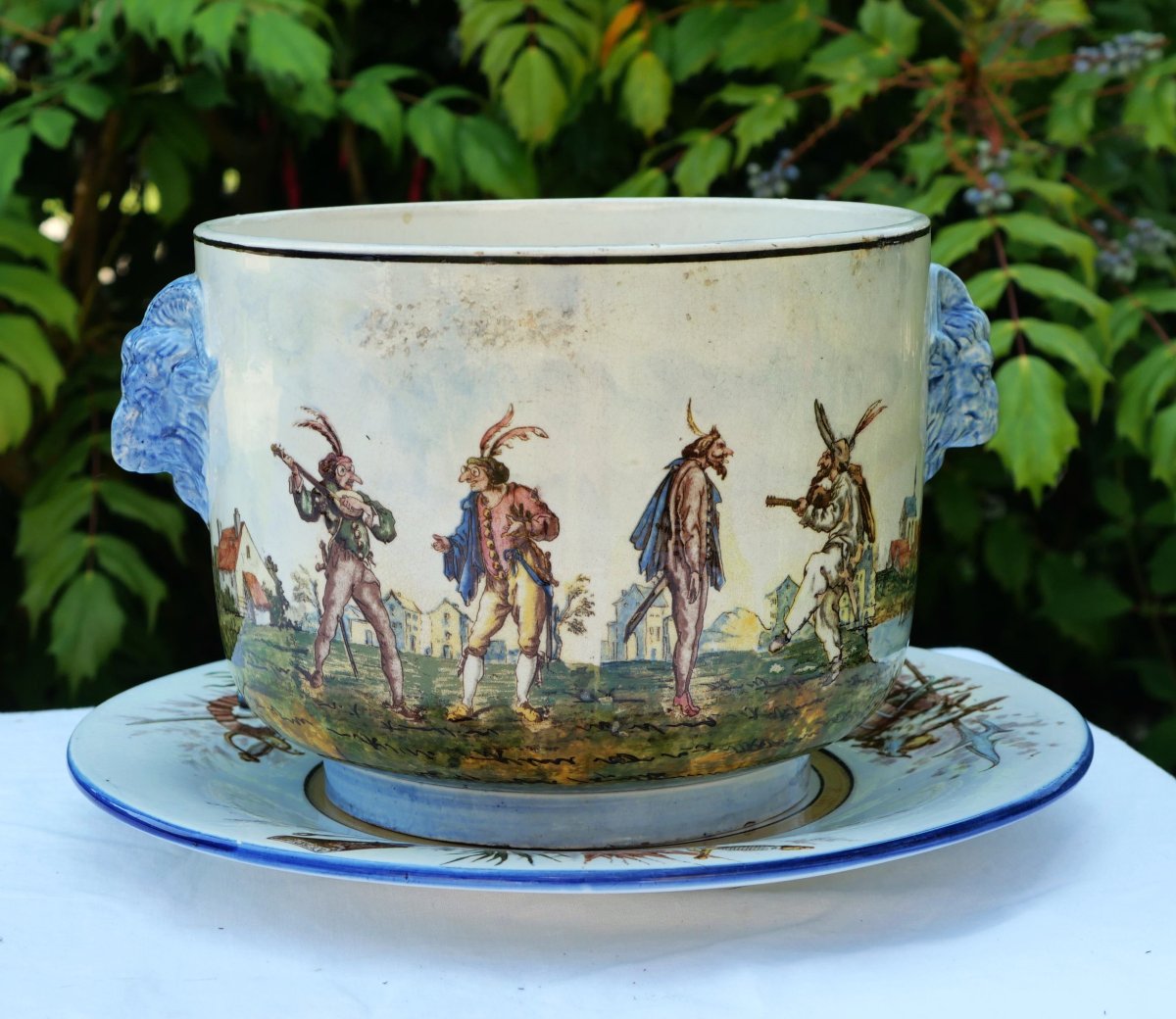 Faience Gien Flowerpot Calot Venice Commedia Dell'arte Scn25cgi001-photo-1