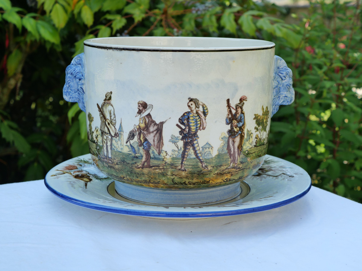 Faience Gien Flowerpot Calot Venice Commedia Dell'arte Scn25cgi001