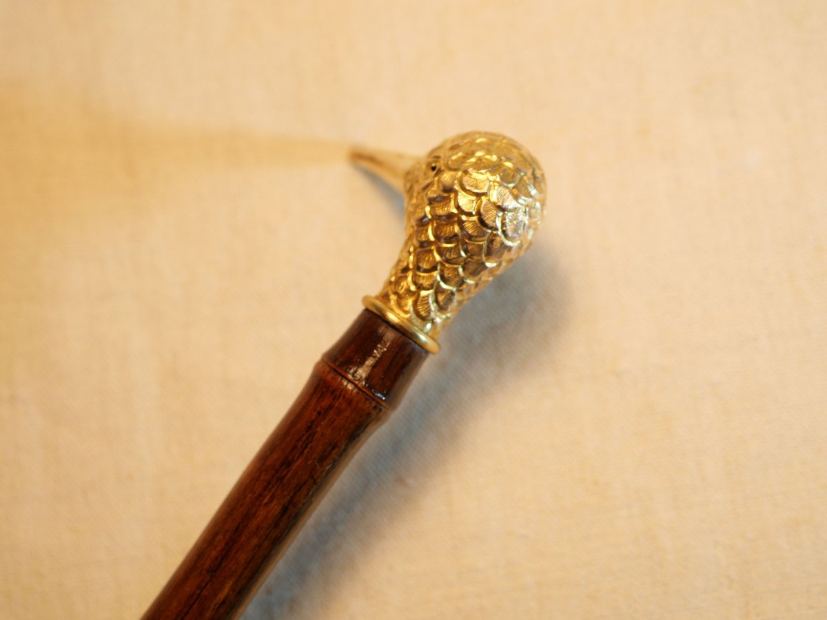 Fine Canne de dandy à pommeau de tête d’oiseau en métal doré XIX SDC24CAN002-photo-2