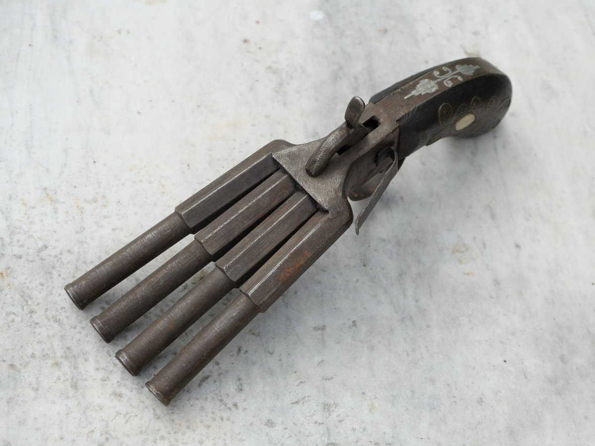 pistolet de marine pied de canard contre les mutineries -  éventail à 4 canons - PRN25PIS003-photo-2