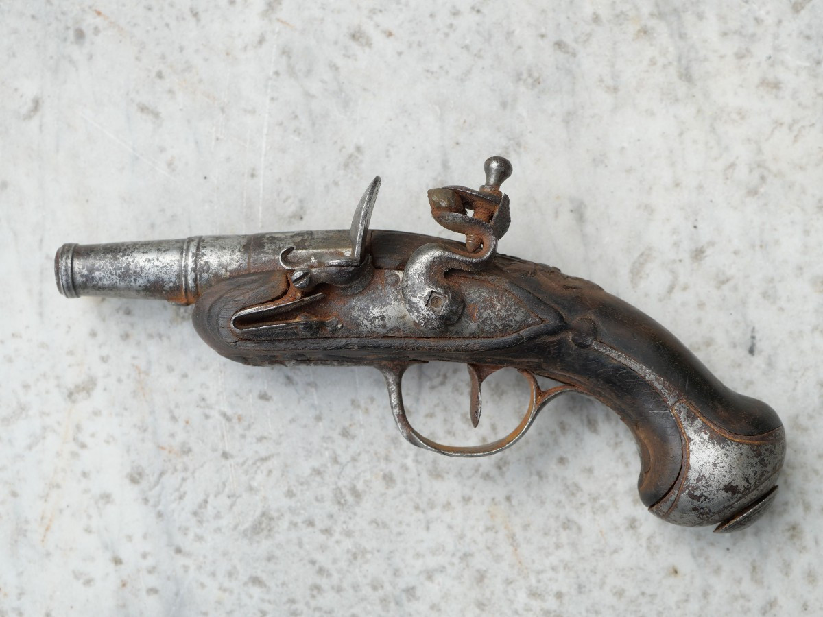 Petit pistolet Silex de voyage époque XVIII - ref CAB25SIL002