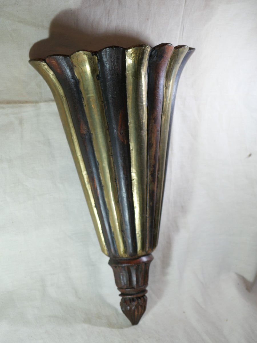Sconce Carved Wood Gadrooned Cone Shape Several Parts Brass Veneer Sbx25apl001-photo-3