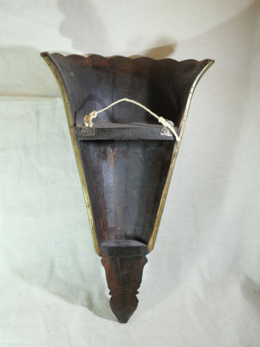 Sconce Carved Wood Gadrooned Cone Shape Several Parts Brass Veneer Sbx25apl001-photo-1