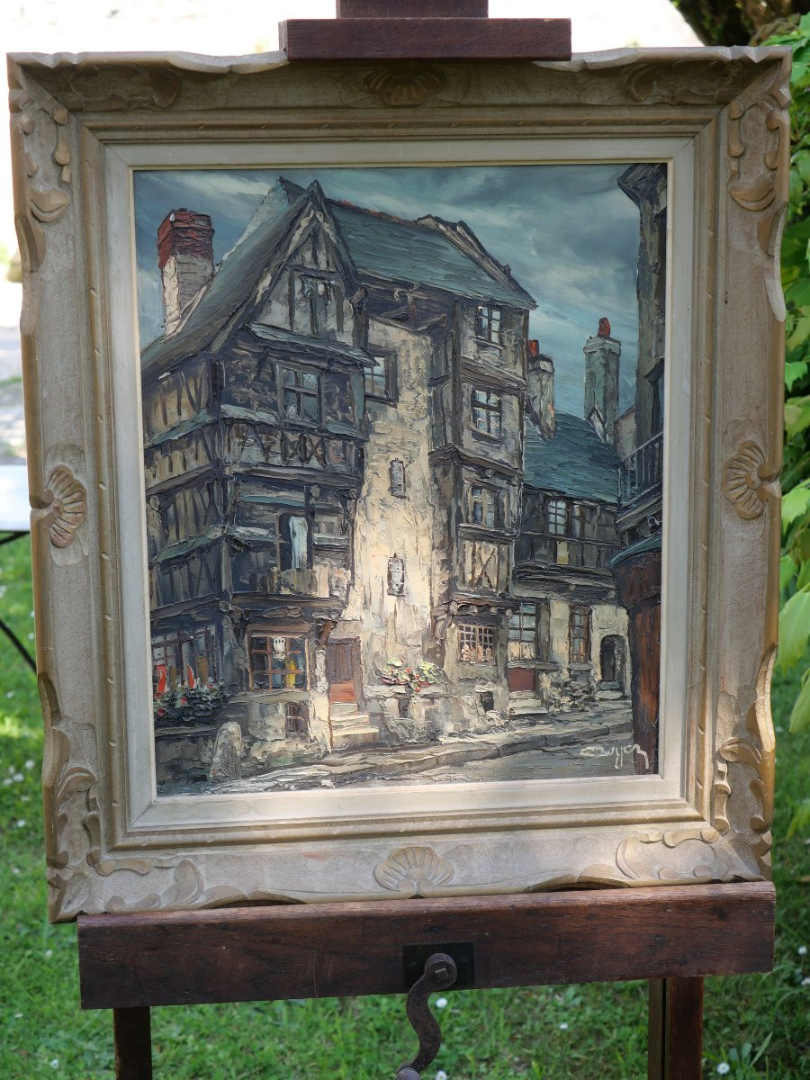 Hst Knife Painting Signed Boyer Half-timbered Norman Village House Rbn25boy001-photo-2