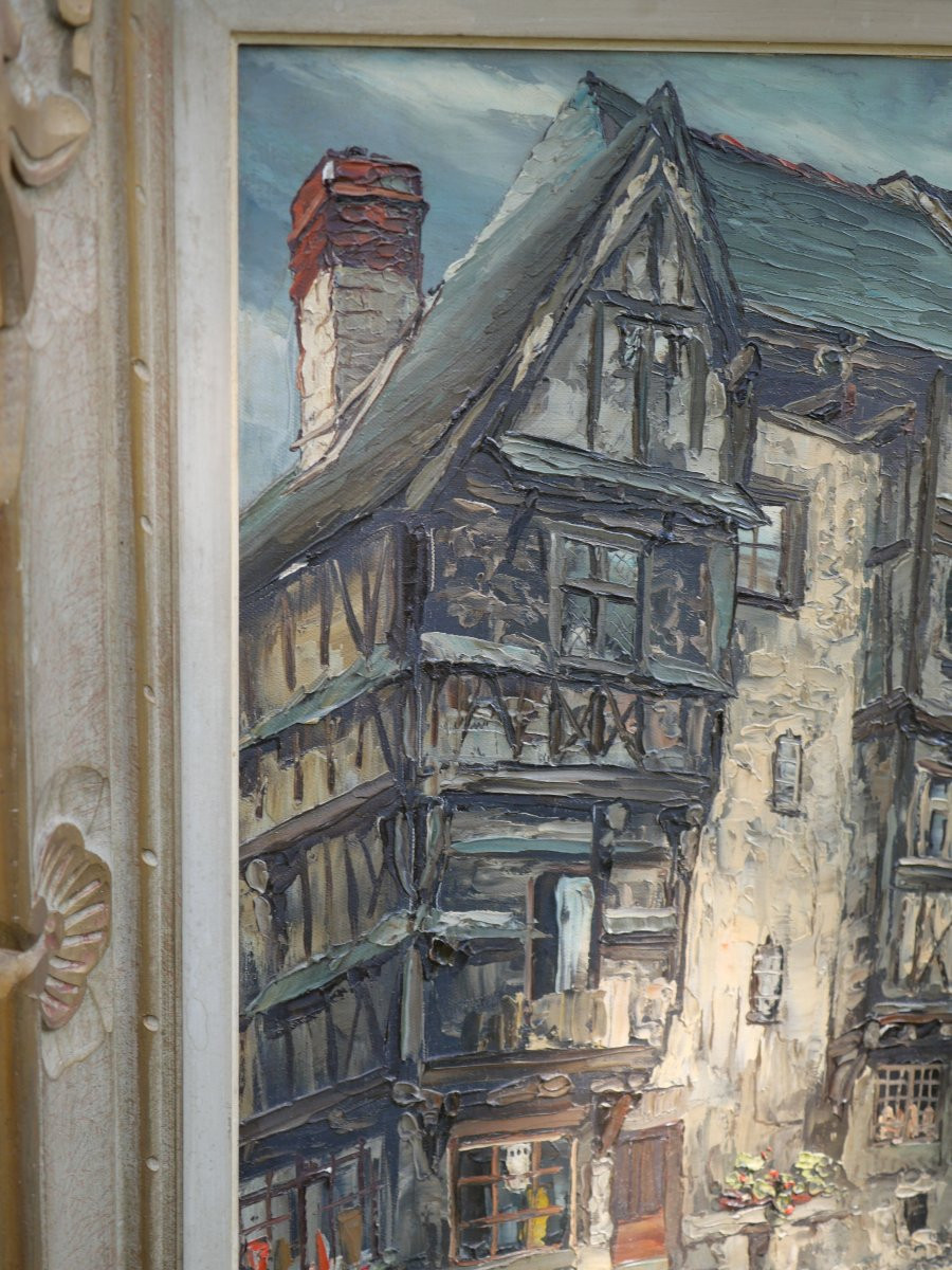 Hst Knife Painting Signed Boyer Half-timbered Norman Village House Rbn25boy001-photo-4