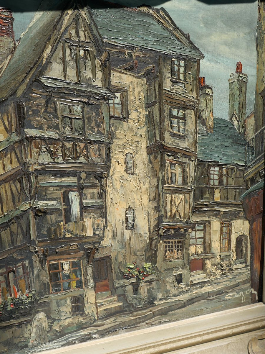 Hst Knife Painting Signed Boyer Half-timbered Norman Village House Rbn25boy001-photo-2